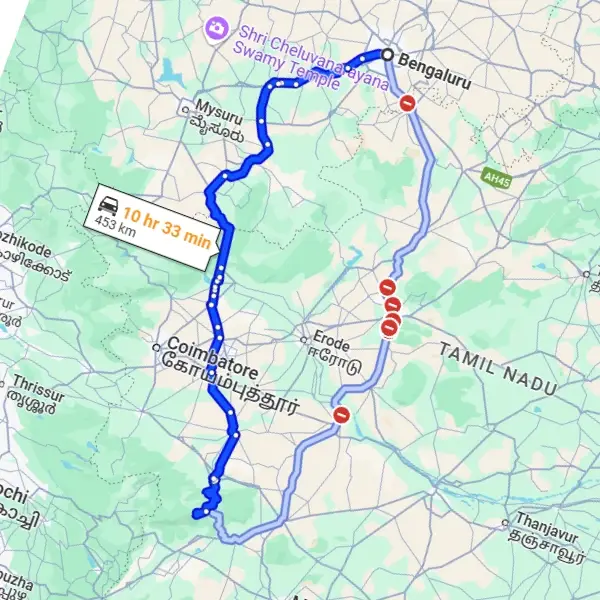 BANGALORE TO KODAIKANAL ROUT MAP